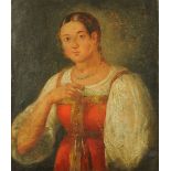 Late 19th/early 20th century Russian School, oil painting on board, portrait of a lady,