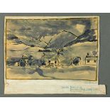 * Percy Kelly, ink and wash drawing, "Fells from Lamplugh, Cumberland", 20 cm x 27 cm,