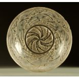 A Lalique glass bowl, decorated with hounds, signed in script to base "R. Lalique" and with stamp to