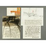 * Percy Kelly, watercolour illustrated letter, depicting a dark landscape and a steamship,