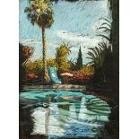 * Julian Cooper (b. 1947), pastel, "Pool at Marrakesh".  62 cm x 45.