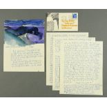 * Percy Kelly, watercolour illustrated letter, coastal landscape "Durdle Door near Lulworth Cove,