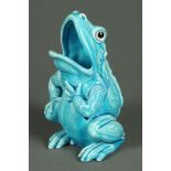 A Faience frog vase, turquoise.  Height 23 cm.  CONDITION REPORT: The frog has had some professional