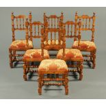 A set of six 17th century style dining chairs, each with spindled back,