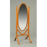 An Edwardian painted satinwood cheval mirror,