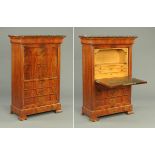 A four drawer 19th century French walnut secretaire Abbatant,