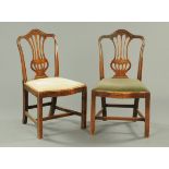A pair of George III mahogany dining chairs, with pierced splat backs, drop in seats,