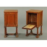 A pair of Continental walnut bedside cabinets,