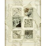 * Jenny Cowern (1943-2005), felt, gesso drawing, "Leaf Mould x 6".  42 cm x 33.5 cm, framed, glazed.