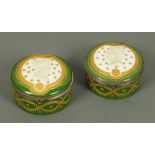 A pair of Sevres porcelain cylindrical caskets, relief moulded with Napoleon and Josephine,