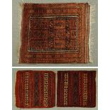 * A small Persian rug, with fringed ends, multiple fine line border and rectangular centre panel