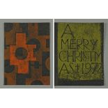 * Percy Kelly, an abstract woodblock print greetings card, Merry Christmas 1972, 17 cm x 12.
