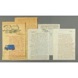 * Percy Kelly, a watercolour illustrated letter, locomotive and Fiat van, St.