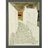 * Percy Kelly, watercolour illustrated letter, unfinished watercolour of a street scene.   29.