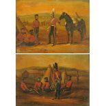 A pair of 19th century oil paintings on tin, military scenes.  Each 15.