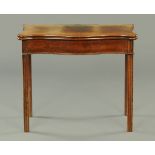A George III mahogany turnover top card table,