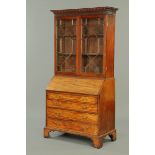 A George III mahogany bureau bookcase,