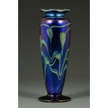 An Okra vase, blue and decorated in the Loetz style.  Height 26 cm. CONDITION REPORT: This vase is