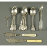 A matched set of six silver teaspoons, three London 1826 and three London 1830,