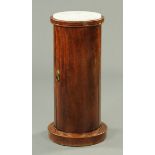 A Victorian mahogany cylinder bedside cabinet, with white marble top,