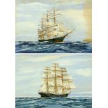 A pair of late 19th/early 20th century watercolours, sailing ships.