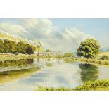 V. Cartman, pastel, "Trout Farm, Kilnsey, Wharfedale".  34 cm x 50 cm.