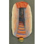 * Beth Beede (Northampton USA), a felt "Peel Tower Staircase", with painted stone as bottom step.