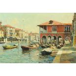 Neipper, a Venetian canal scene, fish market.  57 cm x 88 cm. CONDITION REPORT: This is in a