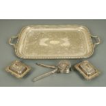 A late Victorian electroplated two handled serving tray,