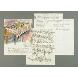* Percy Kelly, watercolour illustrated letter, table set for dinner, Gospel Lane, St.