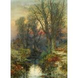 T. Dingle, watercolour, woodland and river scene.  40 cm x 30 cm, signed and dated 1881.