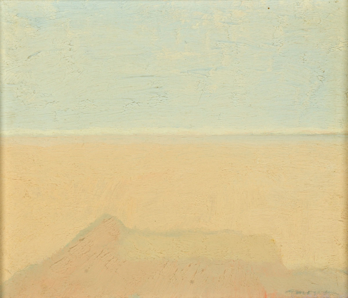 * English School (mid 20th century), impasto oil on canvas, stylised landscape.  21.7 cm x 25.7 cm.