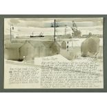 * Percy Kelly, pen, ink and watercolour illustrated letter, "Around The Harbour of Workington",