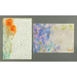 * Percy Kelly, two illustrated letters, poppy and clematis.  Each 29.5 cm x 20.