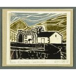 * Percy Kelly, a greetings card, woodblock print, farm, Newlands, Cumberland.  12.