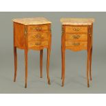 A pair of Continental marquetry and kingwood bedside cabinets,