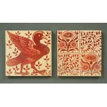 * A Jackfield, Salop, William De Morgan design red lustre tile, with quartered foliate design and