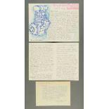 * Percy Kelly, two page letter and accompanying note, illustrated, pen and crayon,