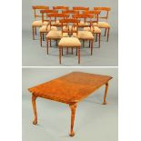 A Queen Anne style walnut veneered dining table,