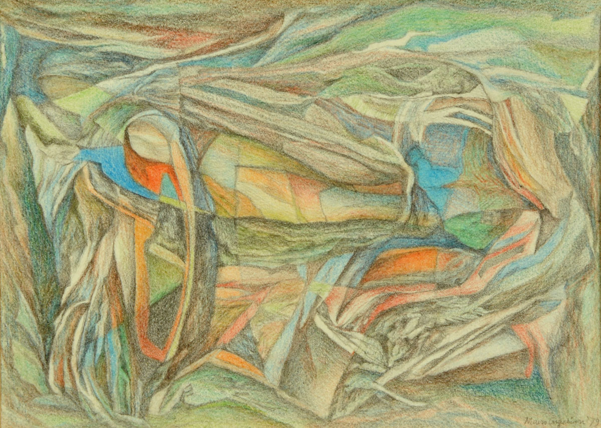 * Mavis Guzelian (1920-1998), graphite and coloured crayon on paper, "Fugitive".