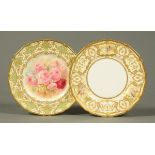 Two Royal Doulton cabinet plates, one decorated with roses and signed "C. Hart", the other with