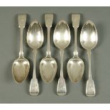 A set of six George IV silver tablespoons, Fiddle pattern, 434 grams,