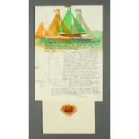 * Percy Kelly, watercolour illustrated letter, sailing vessels, 29.