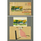 * Percy Kelly, watercolour illustrated letter, Cumbrian village scene, 13 cm x 15 cm,