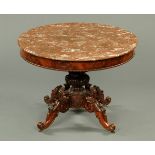 A William IV/early Victorian drum table, with variegated marble top,