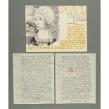 * Percy Kelly, pen and ink illustrated letter with small illustrations of building works and boat,