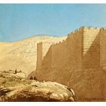* D.W. Sanner, pencil and watercolour, figures before The Walls of Jerusalem.