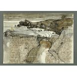 * Percy Kelly, watercolour illustrated letter, coastal scene, St.