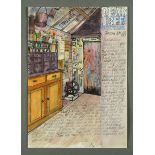* Percy Kelly, watercolour illustrated letter, painter and decorator's workshop, Pear Tree Cottage,