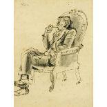 * Sheila Fell (1931-1979), pen, ink and charcoal study of a gentleman smoking a pipe.  34 cm x 25